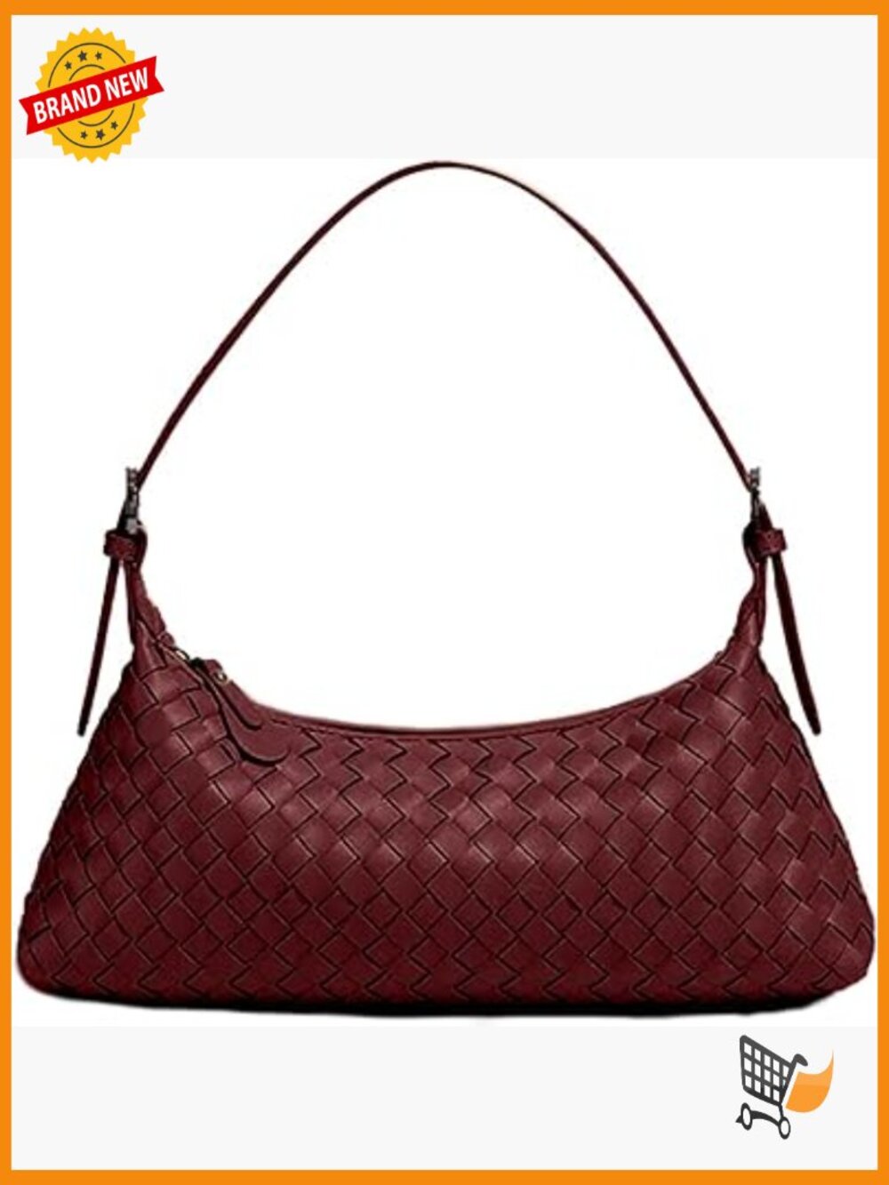 Woven faux leather hobo shoulder bag crossbody tote with zipper